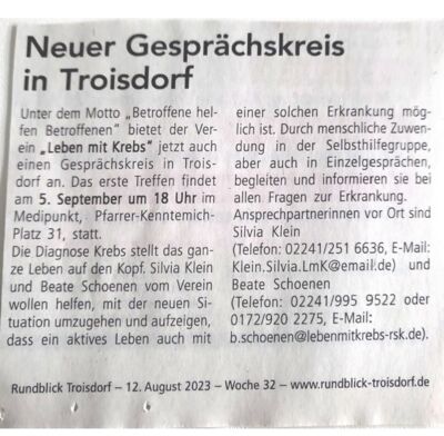 2023-08-12 - Rundblick - Neuer Gesprächskreis in Troisdorf