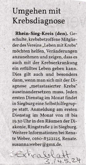 2024-05-03 - Extra-Blatt - Umgehen mit Krebsdiagnose